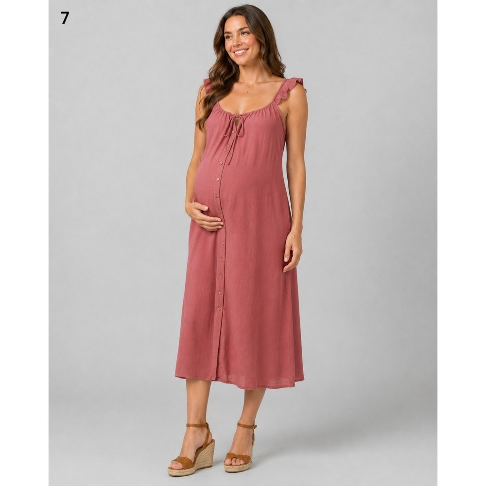 Hatch Maternity Jenna Button Front Dress‎ Womens 1 Small Coral Pink Linen Tencel
